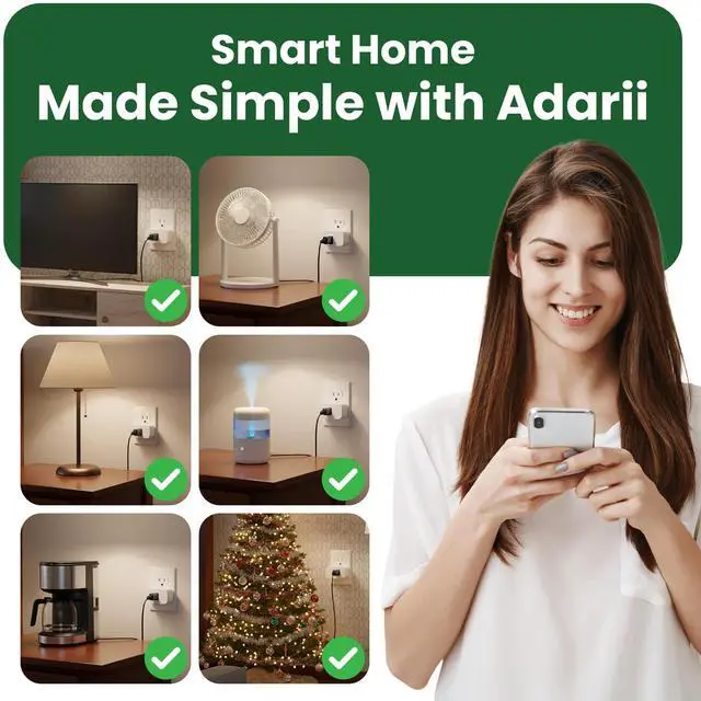 Alt view image 4 of 7 - Adarii Smart Plug Google Home, Compatible with Alexa, 15A WiFi Plug, 2.4GHz, Smart Life Plug, Voice Control, Compact Indoor Smart Plug, FCC Certified, Tuya Smart Plug, No Hub Needed, 1 Pack