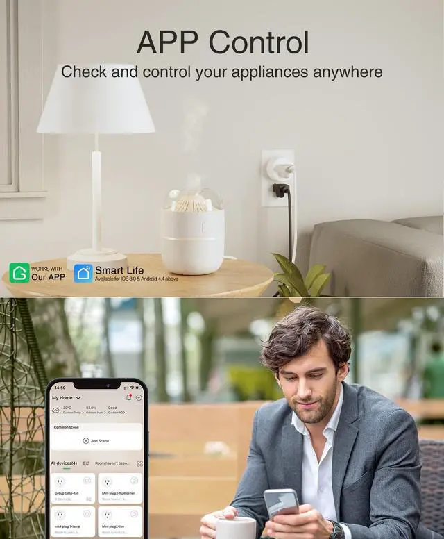 Alt view image 3 of 7 - GHome Smart Mini Smart Plug Works with Alexa and Google Home, WiFi Smart Outlet Socket Remote Control Timer Function, Only 2.4GHz Network, No Hub Required, ETL FCC Listed, White