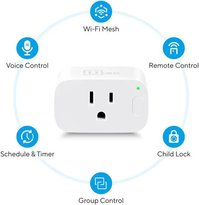 Alt view image 2 of 7 - UTEC Smart Plug, Wi-Fi Mesh Outlet, 15A Ultra Efficient Smart Plug Compatible with Alexa, Google Home & IFTTT, No Hub Required, 2.4GHz Wi-Fi Only, Remote Control, ETL Certified