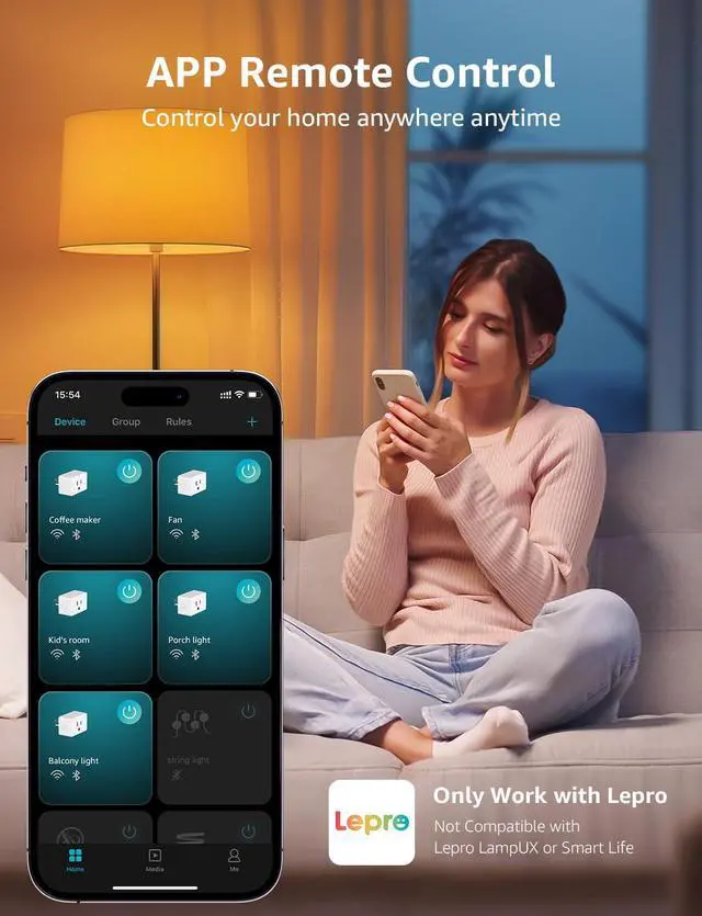 Alt view image 4 of 7 - Lepro P1 Smart Plug Mini 15A, Smart WiFi Bluetooth Outlets Work with Alexa & Google Assistant, Voice/APP Control, Safety Lock, Schedule & Group Controller, 2.4G WiFi Only, ETL & FCC Certified, 4-Pack