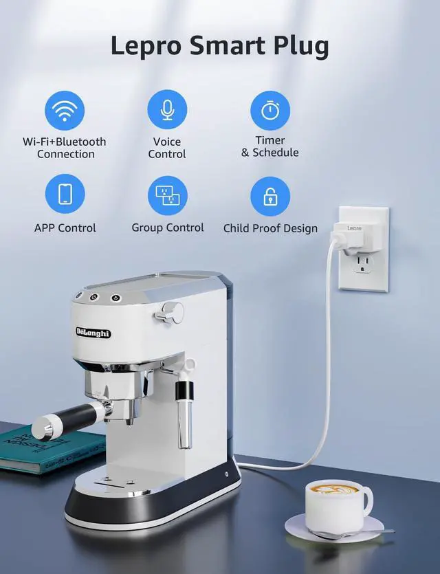 Alt view image 2 of 7 - Lepro P1 Smart Plug Mini 15A, Smart WiFi Bluetooth Outlets Work with Alexa & Google Assistant, Voice/APP Control, Safety Lock, Schedule & Group Controller, 2.4G WiFi Only, ETL & FCC Certified, 4-Pack