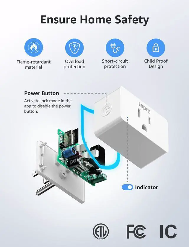 Alt view image 5 of 7 - Lepro P1 Smart Plug Mini 15A, Smart WiFi Bluetooth Outlets Work with Alexa & Google Assistant, Voice/APP Control, Safety Lock, Schedule & Group Controller, 2.4G WiFi Only, ETL & FCC Certified, 4-Pack