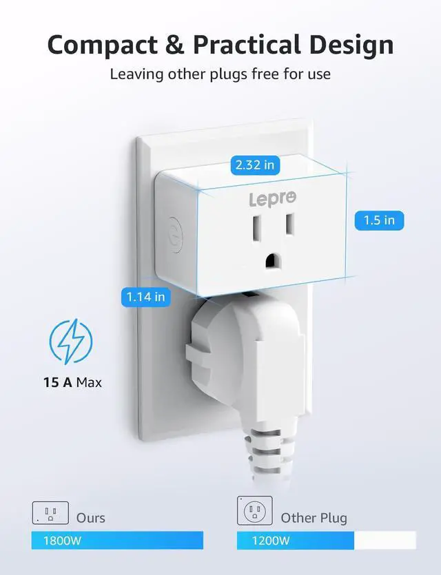 Alt view image 6 of 7 - Lepro P1 Smart Plug Mini 15A, Smart WiFi Bluetooth Outlets Work with Alexa & Google Assistant, Voice/APP Control, Safety Lock, Schedule & Group Controller, 2.4G WiFi Only, ETL & FCC Certified, 4-Pack
