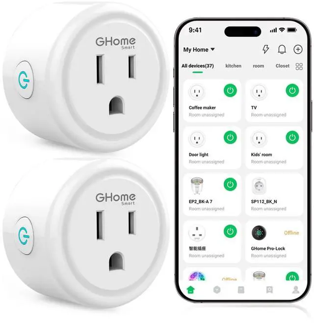 Main image of GHome Smart Plug, WiFi Smart Plugs Work with Alexa and Google Home, Smart Outlet Timer with APP Remote Control, 2.4GHz Wi-Fi Only, No Hub Required, ETL FCC Listed, White