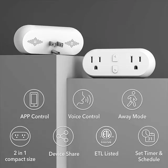 Alt view image 2 of 7 - HBN Smart Plug 15A, WiFi&Bluetooth Outlet Extender Dual Socket Plugs Works with Alexa, Google Home Assistant, Remote Control with Timer Function, No Hub Required, ETL Certified, 2.4G WiFi Only