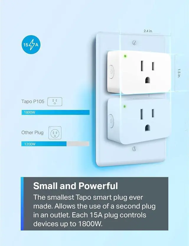 Alt view image 5 of 7 - TP-Link Smart Plug Mini 15A, Smart Home Wi-Fi Plug, Super Easy Setup, Compatible with Alexa & Google Home, No Hub Required, UL Certified, 2.4G WiFi Only, White, Tapo P105(4-Pack)