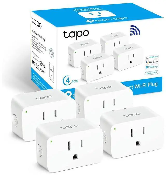 Main image of TP-Link Smart Plug Mini 15A, Smart Home Wi-Fi Plug, Super Easy Setup, Compatible with Alexa & Google Home, No Hub Required, UL Certified, 2.4G WiFi Only, White, Tapo P105(4-Pack)