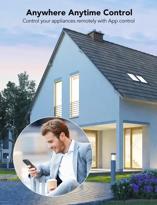 Alt view image 6 of 7 - Govee Dual Smart Plug 4 Pack, 15A WiFi Bluetooth Outlet, Work with Alexa and Google Assistant, 2-in-1 Compact Design, Govee Home App Control Remotely with No Hub Required, Timer, FCC and ETL Certified