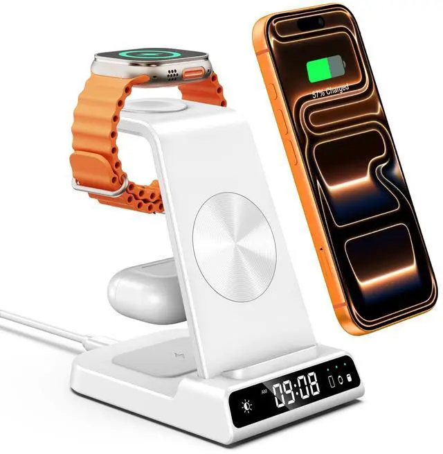 Main image of Wireless Charger for iPhone 17, 3 in 1 Charging Station for Apple Watch Watch 11/10/9/8/7/6/5, Ultra 3/SE 3, for iPhone 17/16/15/14/13/12/11/X Series, for Air Pods Pro 3/4/Pro 2/3/Pro (No Adapter)