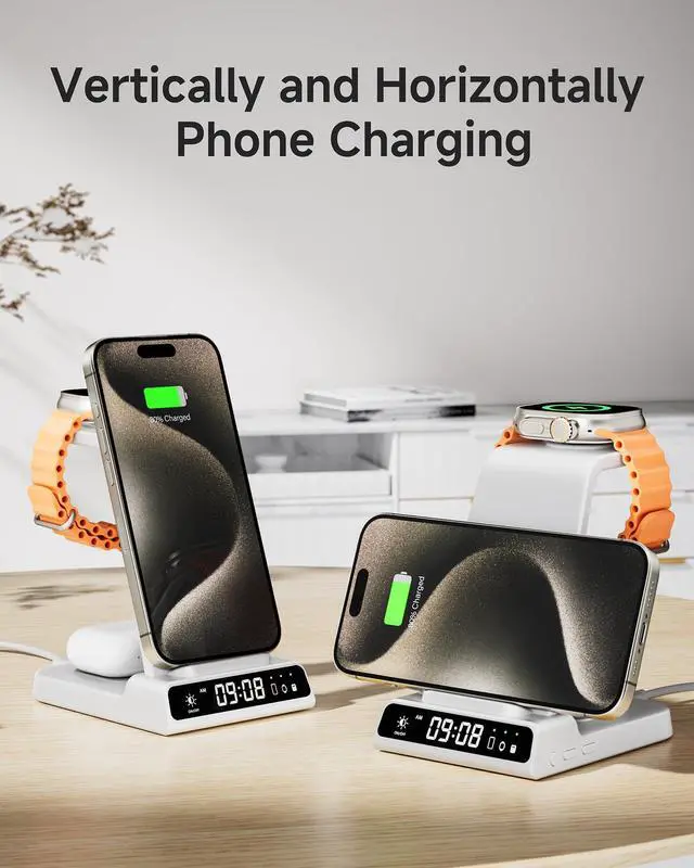 Alt view image 5 of 7 - Wireless Charger for iPhone 17, 3 in 1 Charging Station for Apple Watch Watch 11/10/9/8/7/6/5, Ultra 3/SE 3, for iPhone 17/16/15/14/13/12/11/X Series, for Air Pods Pro 3/4/Pro 2/3/Pro (No Adapter)
