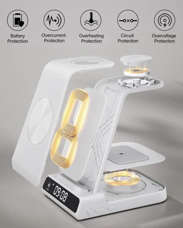 Alt view image 7 of 7 - Wireless Charger for iPhone 17, 3 in 1 Charging Station for Apple Watch Watch 11/10/9/8/7/6/5, Ultra 3/SE 3, for iPhone 17/16/15/14/13/12/11/X Series, for Air Pods Pro 3/4/Pro 2/3/Pro (No Adapter)