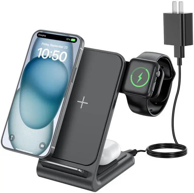 Main image of 3-in-1 Wireless Charging Station for iPhone: CIYOYO Magnetic Fast Charger for iPhone 16/15/14/13 Apple Watch/AirPods Portable Charging Pad for Office Bedside Home