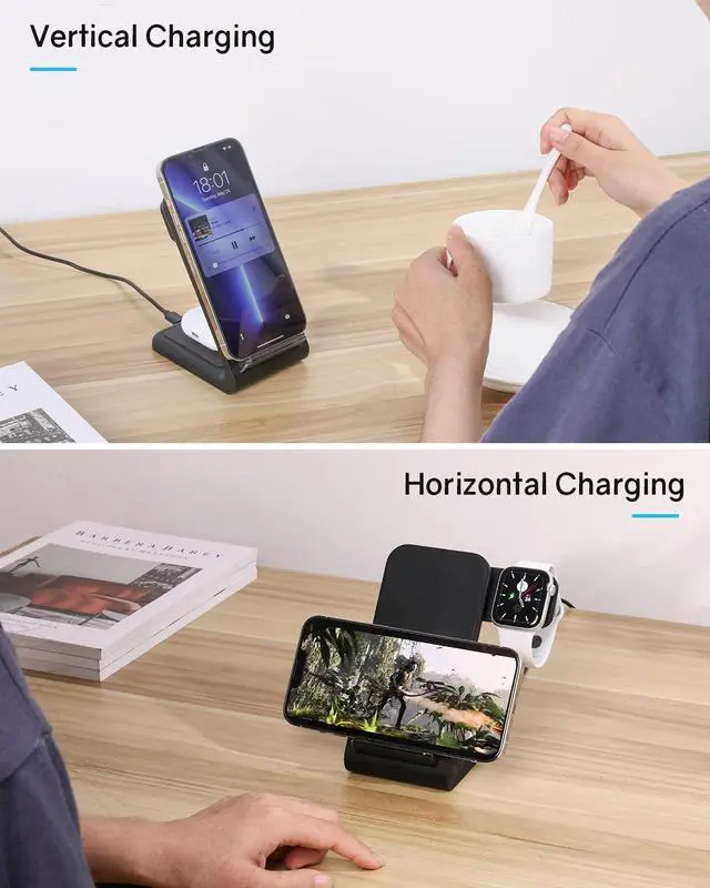 Alt view image 3 of 7 - 3-in-1 Wireless Charging Station for iPhone: CIYOYO Magnetic Fast Charger for iPhone 16/15/14/13 Apple Watch/AirPods Portable Charging Pad for Office Bedside Home
