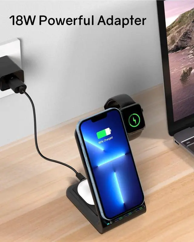 Alt view image 7 of 7 - 3-in-1 Wireless Charging Station for iPhone: CIYOYO Magnetic Fast Charger for iPhone 16/15/14/13 Apple Watch/AirPods Portable Charging Pad for Office Bedside Home