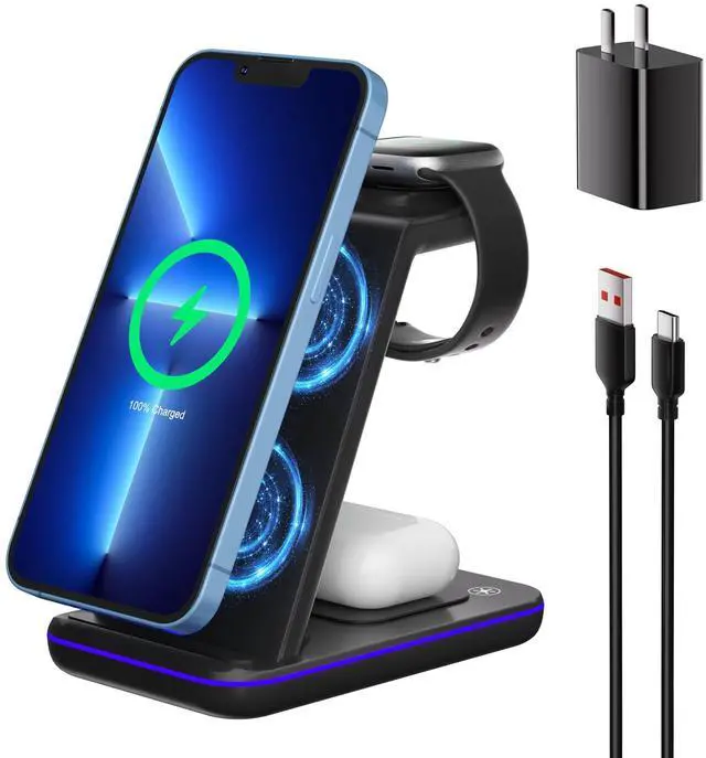 Main image of Wireless Charging Station, 3 in 1 Fast Wireless Charger for iPhone 15/14/13/12/11 Series/SE/XS/XS Max/XR/X/8/8 Plus, Charging Stand for Apple Watch SE/8/7/6/5/4/3/2/Ultra and AirPods Pro/3/2