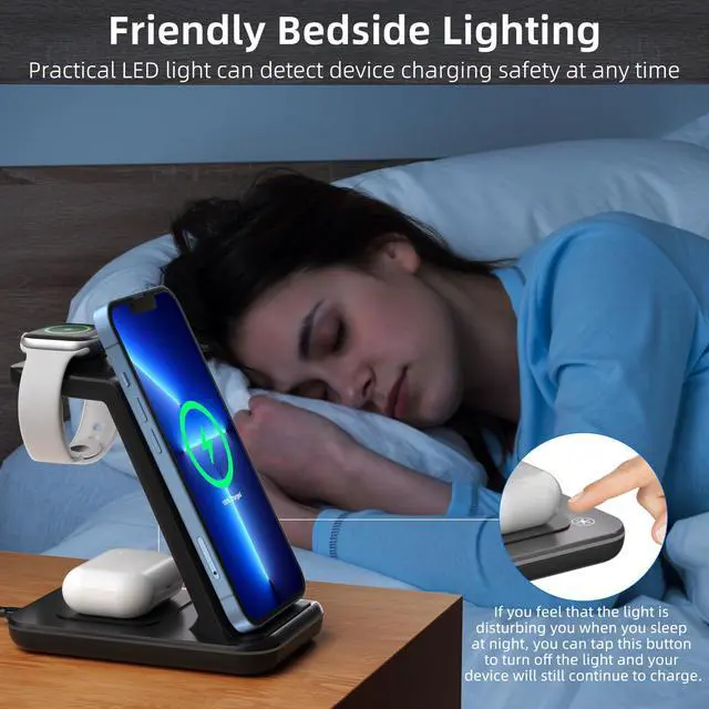 Alt view image 7 of 7 - Wireless Charging Station, 3 in 1 Fast Wireless Charger for iPhone 15/14/13/12/11 Series/SE/XS/XS Max/XR/X/8/8 Plus, Charging Stand for Apple Watch SE/8/7/6/5/4/3/2/Ultra and AirPods Pro/3/2