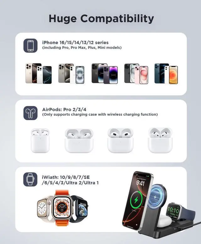 Alt view image 4 of 6 - 3 in 1 Magnetic Wireless for iPhone Charging Station: Foldable Portable Charger for iPhone 17-12 Pro Max & Apple Watch & AirPods, for Apple Multiple Devices Charger for Home,Office&Travel