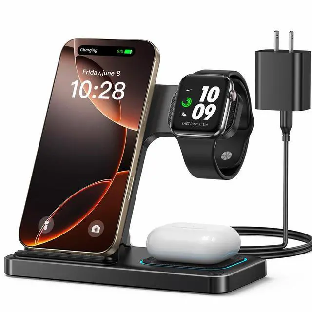 Main image of DUMTERR 3 in 1 Charging Station for Apple, Wireless Charger for iPhone 17 16 15 14 13 12 11 Pro Max, Foldable Wireless Charging Station for Multiple Devices for Apple Watch Ultra & Airpods Pro 4 3 2