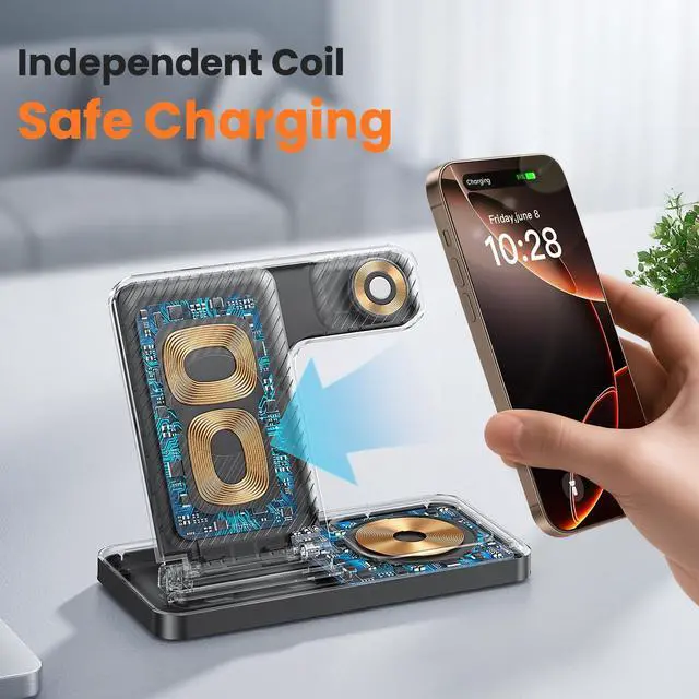 Alt view image 2 of 7 - DUMTERR 3 in 1 Charging Station for Apple, Wireless Charger for iPhone 17 16 15 14 13 12 11 Pro Max, Foldable Wireless Charging Station for Multiple Devices for Apple Watch Ultra & Airpods Pro 4 3 2