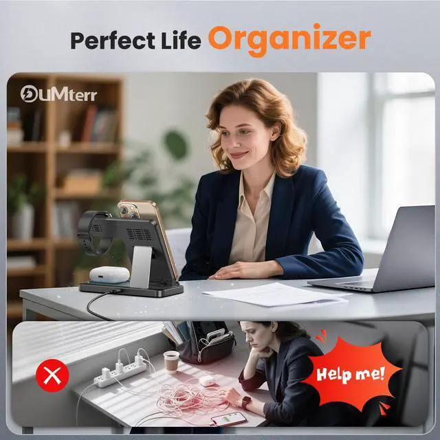 Alt view image 6 of 7 - DUMTERR 3 in 1 Charging Station for Apple, Wireless Charger for iPhone 17 16 15 14 13 12 11 Pro Max, Foldable Wireless Charging Station for Multiple Devices for Apple Watch Ultra & Airpods Pro 4 3 2