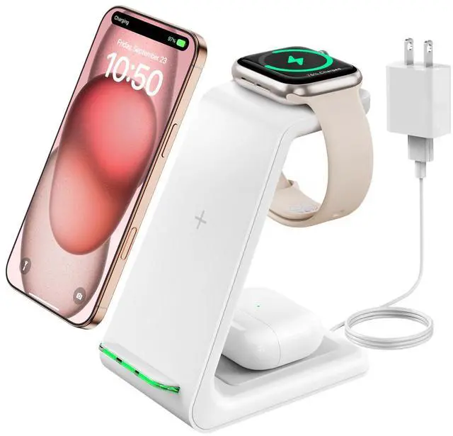Main image of GEEKERA 3 in 1 Wireless Charging Station for Apple, Fast Wireless Charger Stand Dock for iPhone 17 16 15 14 13 12 11 Pro Max Plus XR XS X, Apple Watch Ultra/11/10/9/SE/8/7/6/5/4/3/2, AirPods Pro/4/3/2