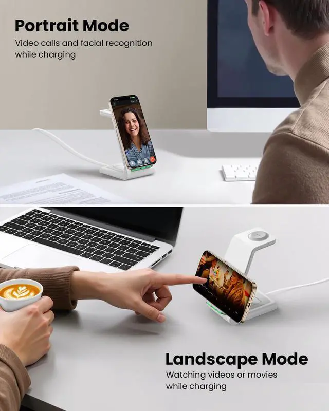 Alt view image 3 of 7 - GEEKERA 3 in 1 Wireless Charging Station for Apple, Fast Wireless Charger Stand Dock for iPhone 17 16 15 14 13 12 11 Pro Max Plus XR XS X, Apple Watch Ultra/11/10/9/SE/8/7/6/5/4/3/2, AirPods Pro/4/3/2