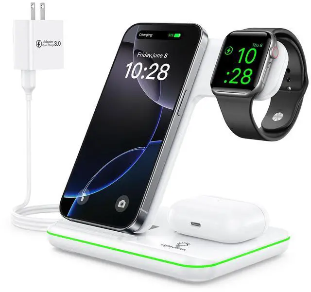 Main image of WAITIEE Wireless Charger for iPhone 16 15 14 13 12 11 X 8, 3 in 1 Charging Station for Apple Watch 10/9/8/7/6/5/4/3/2/SE/Ultra/Ultra 2 & for AirPods 4/3/2/Pro/Pro 2(White)