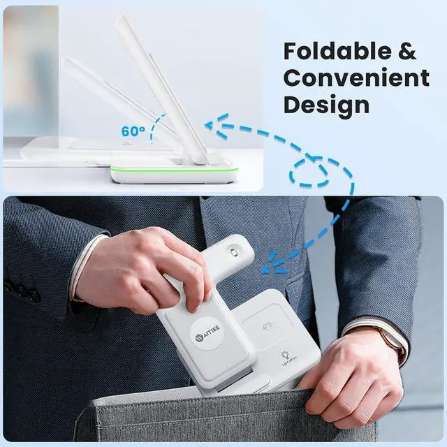 Alt view image 4 of 7 - WAITIEE Wireless Charger for iPhone 16 15 14 13 12 11 X 8, 3 in 1 Charging Station for Apple Watch 10/9/8/7/6/5/4/3/2/SE/Ultra/Ultra 2 & for AirPods 4/3/2/Pro/Pro 2(White)