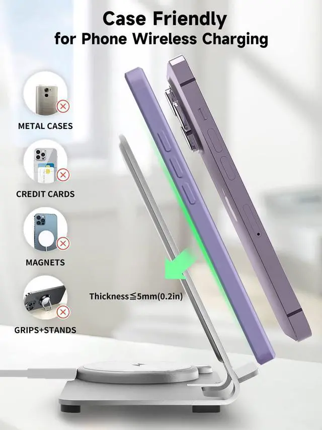 Alt view image 5 of 7 - Wireless Charger 3 in 1,Aluminum Alloy Wireless Charging Stand 18W Fast Charging for iPhone 15/14/13/12/11/Pro/Max/XS/XR/X/8, iWatch9/8/7/6/5/4/3/2/SE, Airpods Pro/3/2