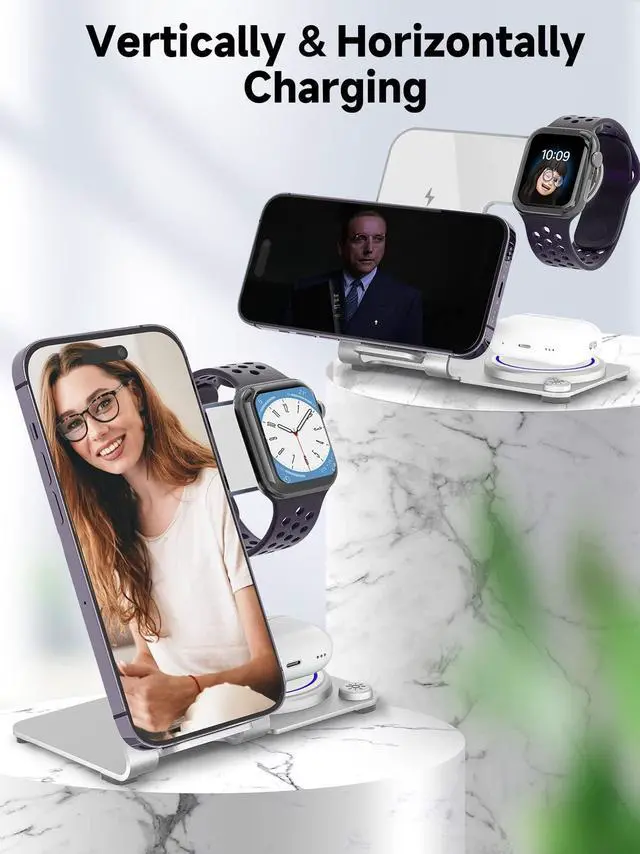 Alt view image 4 of 7 - Wireless Charger 3 in 1,Aluminum Alloy Wireless Charging Stand 18W Fast Charging for iPhone 15/14/13/12/11/Pro/Max/XS/XR/X/8, iWatch9/8/7/6/5/4/3/2/SE, Airpods Pro/3/2