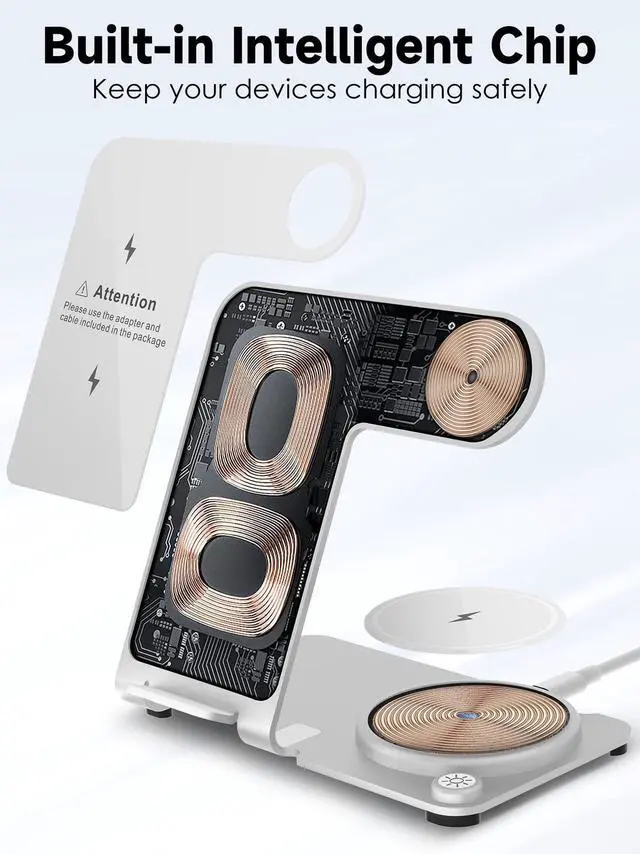 Alt view image 6 of 7 - Wireless Charger 3 in 1,Aluminum Alloy Wireless Charging Stand 18W Fast Charging for iPhone 15/14/13/12/11/Pro/Max/XS/XR/X/8, iWatch9/8/7/6/5/4/3/2/SE, Airpods Pro/3/2