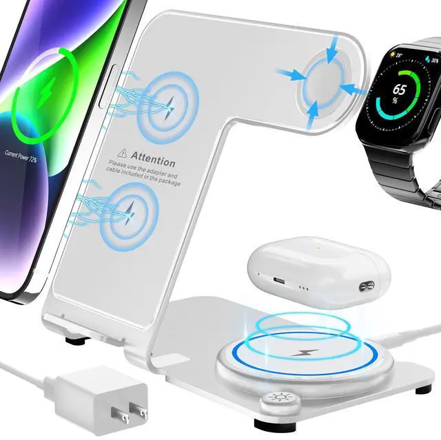Main image of Wireless Charger 3 in 1,Aluminum Alloy Wireless Charging Stand 18W Fast Charging for iPhone 15/14/13/12/11/Pro/Max/XS/XR/X/8, iWatch9/8/7/6/5/4/3/2/SE, Airpods Pro/3/2