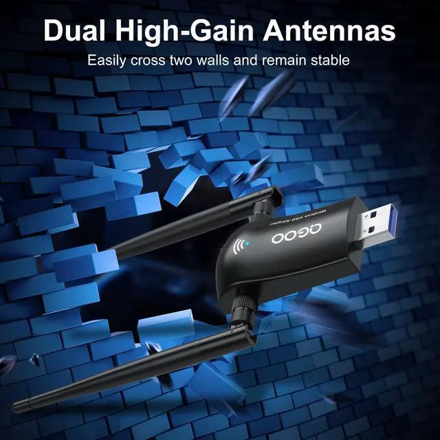 Alt view image 3 of 7 - Wireless WiFi Adapter for Desktop PC - QGOO AC1300Mbps USB 3.0 Network Dongle with 5dBi High Gain Dual Antennas, 2.4GHz/5GHz Dual Band for Laptop Computer Compatible Windows11/10/8