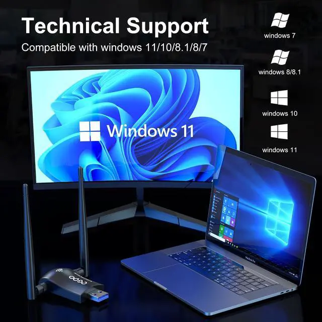 Alt view image 6 of 7 - Wireless WiFi Adapter for Desktop PC - QGOO AC1300Mbps USB 3.0 Network Dongle with 5dBi High Gain Dual Antennas, 2.4GHz/5GHz Dual Band for Laptop Computer Compatible Windows11/10/8