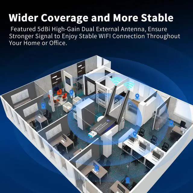 Alt view image 4 of 7 - Hakimonoe USB 3.0 WiFi Adapter for PC Desktop, AC1300Mbps Dual Band 2.4G 5G Wireless Network WiFi Dongle Enhanced Antenna for Laptop Computer Windows11 10 8.1 8 7 Vista XP, Plug n Play w/USB Driver