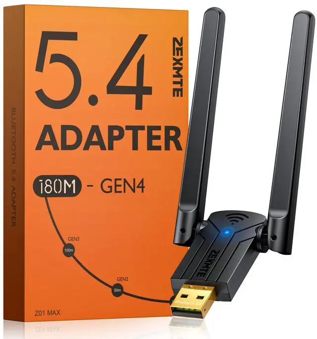 Main image of ZEXMTE 5.4 USB Bluetooth Adapter for PC, Plug & Play Bluetooth Transmitter & Reciver, EDR & BLE, High Gain Antenna, 590FT / 180M Long Range for PC Windows 11/10/8