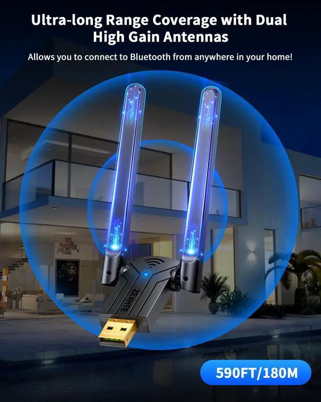 Alt view image 3 of 7 - ZEXMTE 5.4 USB Bluetooth Adapter for PC, Plug & Play Bluetooth Transmitter & Reciver, EDR & BLE, High Gain Antenna, 590FT / 180M Long Range for PC Windows 11/10/8