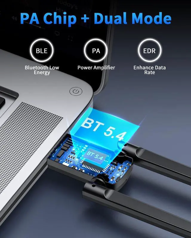 Alt view image 2 of 7 - ZEXMTE 5.4 USB Bluetooth Adapter for PC, Plug & Play Bluetooth Transmitter & Reciver, EDR & BLE, High Gain Antenna, 590FT / 180M Long Range for PC Windows 11/10/8