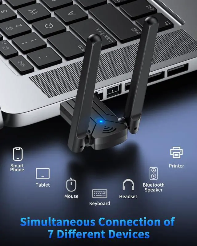Alt view image 4 of 7 - ZEXMTE 5.4 USB Bluetooth Adapter for PC, Plug & Play Bluetooth Transmitter & Reciver, EDR & BLE, High Gain Antenna, 590FT / 180M Long Range for PC Windows 11/10/8