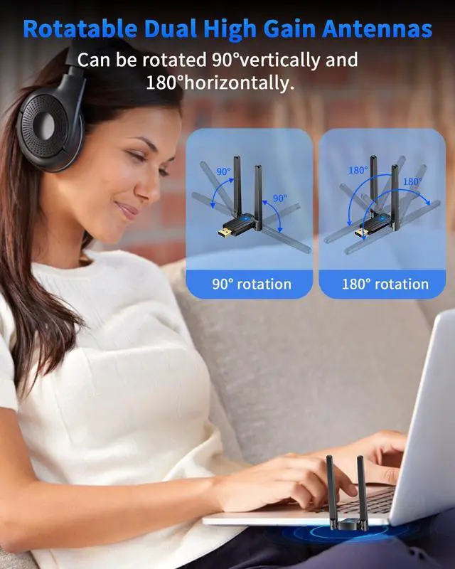 Alt view image 7 of 7 - ZEXMTE 5.4 USB Bluetooth Adapter for PC, Plug & Play Bluetooth Transmitter & Reciver, EDR & BLE, High Gain Antenna, 590FT / 180M Long Range for PC Windows 11/10/8