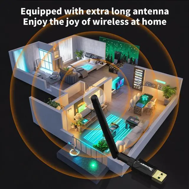 Alt view image 4 of 7 - USB Bluetooth 5.4 Adapter for Desktop PC: Long Range 500FT Wireless Dongle with 5dBi Antenna Plug & Play for Laptop Windows 11/10/8.1, Pair BT Headphones/Headset/Speaker/Mouse/Keyboard/Printer