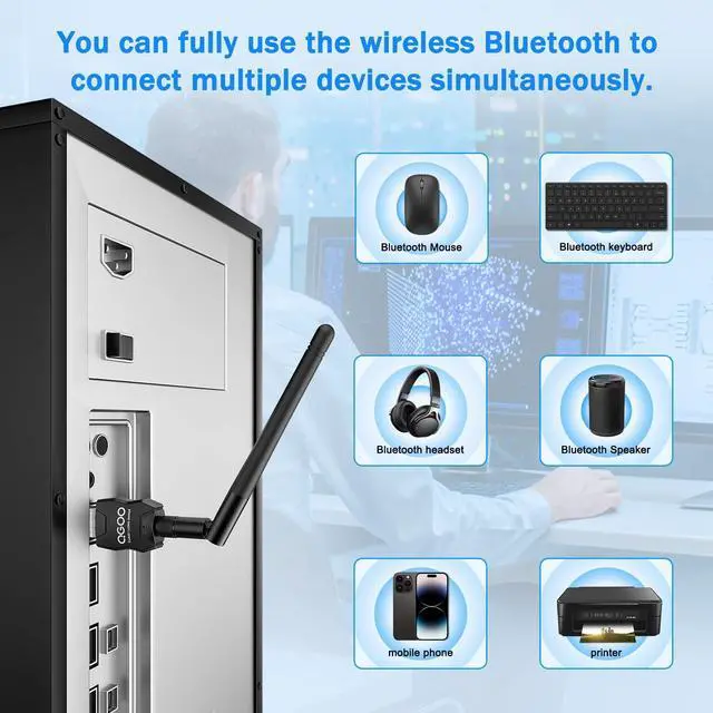 Alt view image 7 of 7 - USB Bluetooth Adapter 5.3 for Desktop PC, Real Plug & Play Long Range Class 1 EDR Bluetooth Dongle Receiver 328FT/100M for Laptop Computer Connect Speaker Keyboard Headphones Support Windows 11/10/8.1