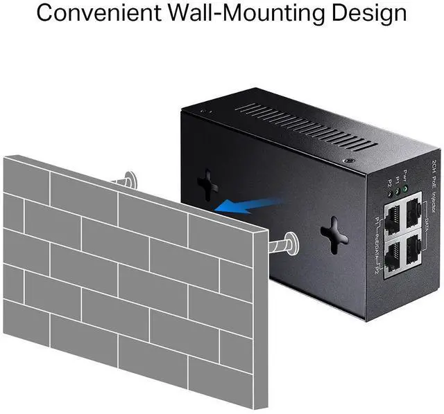 Alt view image 7 of 7 - Cudy 2 Channel Gigabit PoE Injector, 10/100/1000Mbps, 2 Gigabit Input, 2 PoE Output, 2 x 30 watts PoE Adapter, Wall-Mount, Comply with 802.3at / 802.3af, 48V