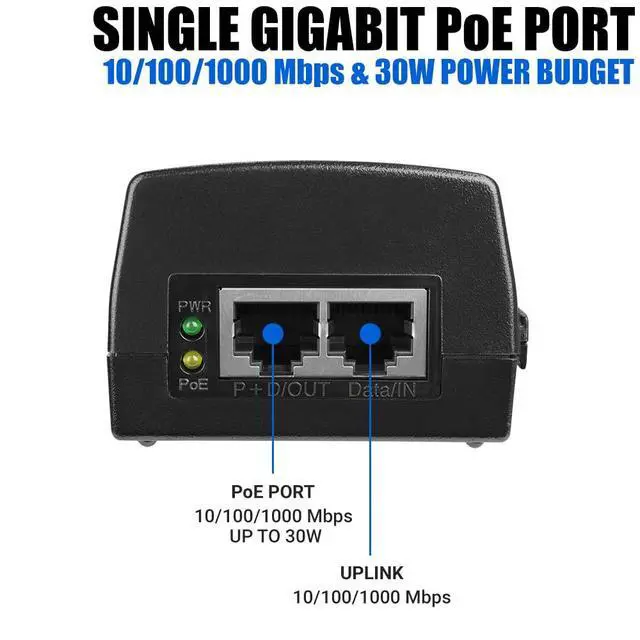 Alt view image 3 of 6 - BV-Tech Gigabit Power Over Ethernet PoE+ Injector | 30W | Plug & Play | up to 325 Feet
