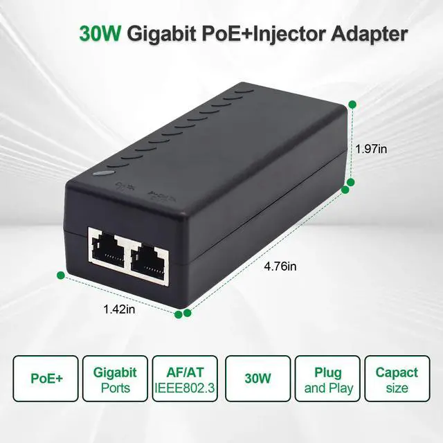 Alt view image 6 of 7 - ULTRAPOE Gigabit PoE+ Injector for Ethernet, 30W 48V with 10/100/1000Mbps & IEEE 802.3af/at Compliance. Extend Network Up to 100M (328 ft) Plug and PlayBlack