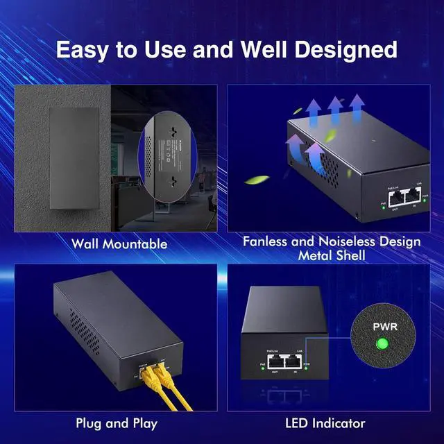 Alt view image 5 of 7 - MokerLink 2.5 Gigabit PoE Injector, 802.3af/at/bt 90W, 2.5G/1G/100M Ethernet, Plug & Play, Non-PoE to PoE Adapter, Metal Case, Distance Up to 100 Meters (328 ft.)
