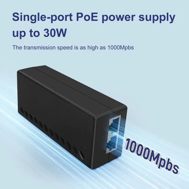 Alt view image 5 of 7 - 30W Gigabit PoE Injector Adapter, 30W,10/100/1000Mbps RJ-45, IEEE 802.3af / 802.3at Compliant, up to 100 Meters (325 Feet), POE30