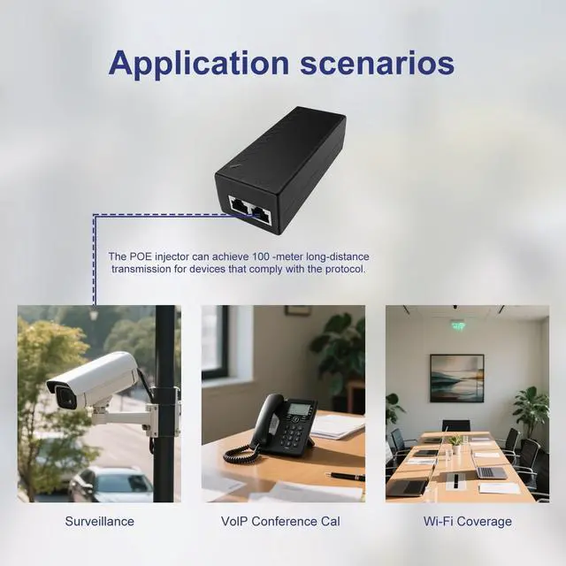 Alt view image 6 of 7 - 30W Gigabit PoE Injector Adapter, 30W,10/100/1000Mbps RJ-45, IEEE 802.3af / 802.3at Compliant, up to 100 Meters (325 Feet), POE30