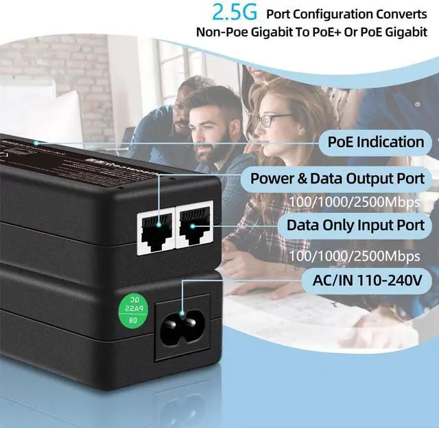 Alt view image 3 of 7 - PoE Injector Up to 30w Power Supply, 2.5 Gigabit PoE Adapter for IP Cameras and VoIP Phones Network Distance Up to 328 ft. PoE Power Supply IEEE 802.3af Compliant Desktop UL Certified PoE Injec