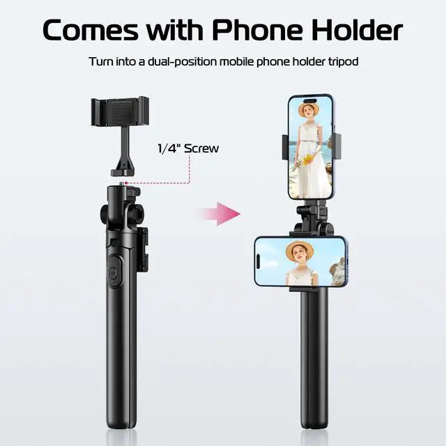 Alt view image 2 of 7 - ULANZI MT-70 Extendable Tripod, 63" Selfie Stick Vlog Tripod Stand with 2 Phone Clips as Teleprompter, 360° Rotate Camera Holder for iPhone, Sony, Canon, DJI Osmo Nano, Lightweight for Travel, Black